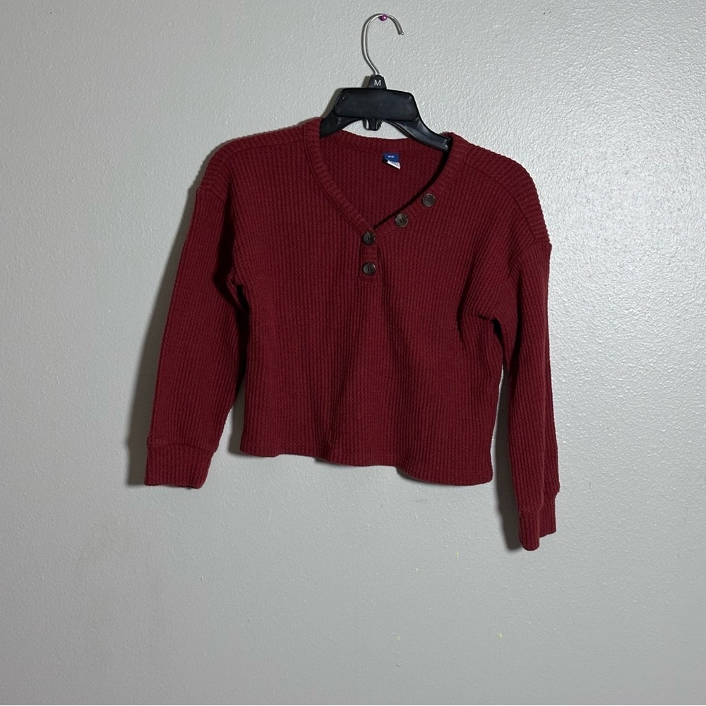 Old Navy Kids Girl waffle-knit Henley sweater Burgundy/maroon‎ Size M(8)